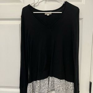 Black LOFT v neck sweater with ruffle trim